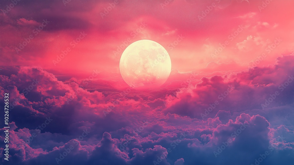 Sunset sky with clouds and full moon, 3d render illustration Sunset sky with clouds and full moon, 3d render illustration
