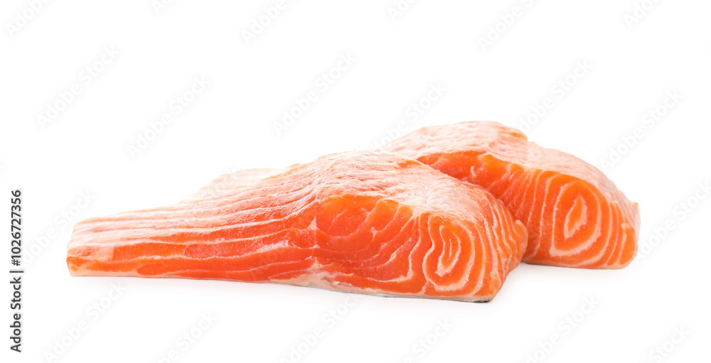 Pieces of fresh salmon isolated on white Pieces of fresh salmon isolated on white