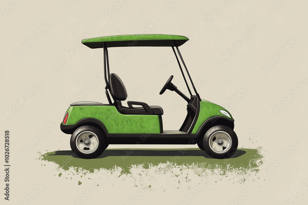 Golf Cart Icon Driving Lime on a Tan Background: Casual Leisure in Stylish 2D