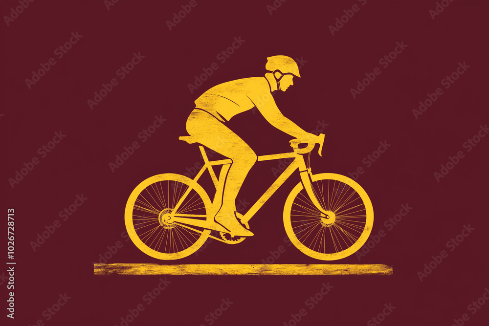 Bicycle Icon Riding Yellow on a Maroon Background: Leisurely Pedal in Rich Tones Bicycle Icon Riding Yellow on a Maroon Background: Leisurely Pedal in Rich Tones