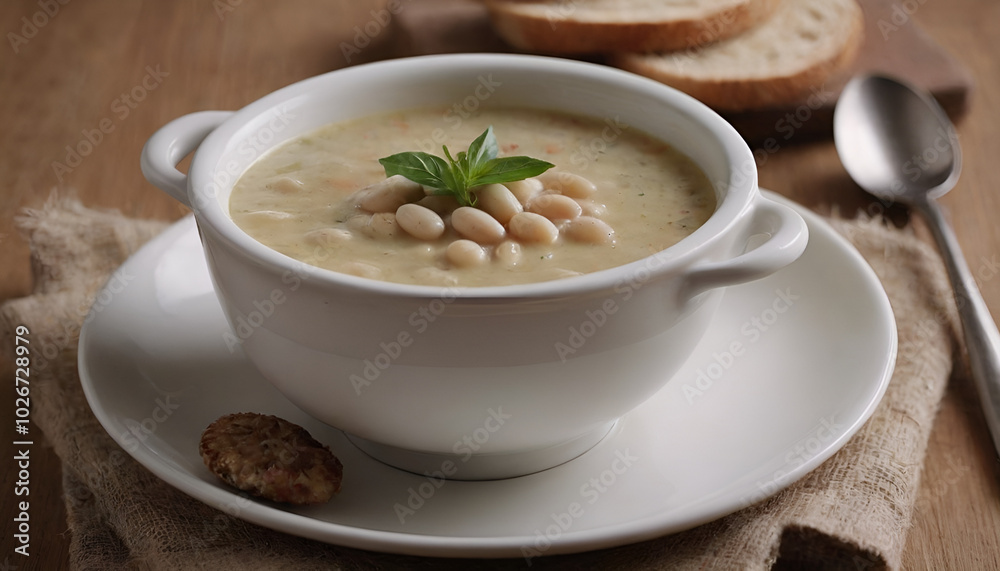 Tuscan white bean soup in a bowl Tuscan white bean soup in a bowl