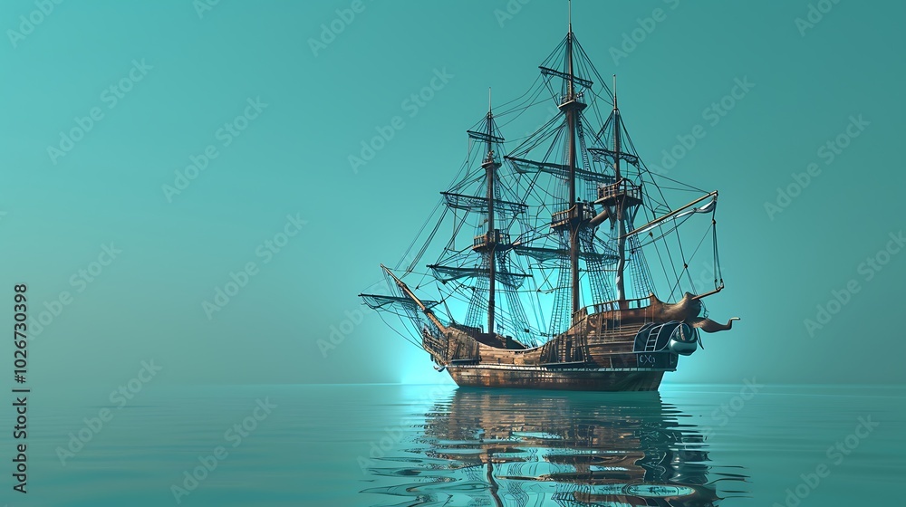 Obraz premium A ship isolated in the aqua background