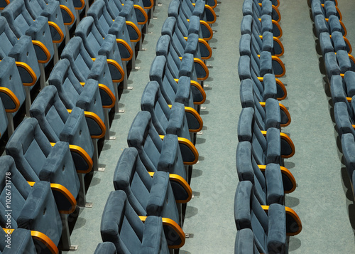 Seats in cinema theater hall. Movies lecture concept idea photo