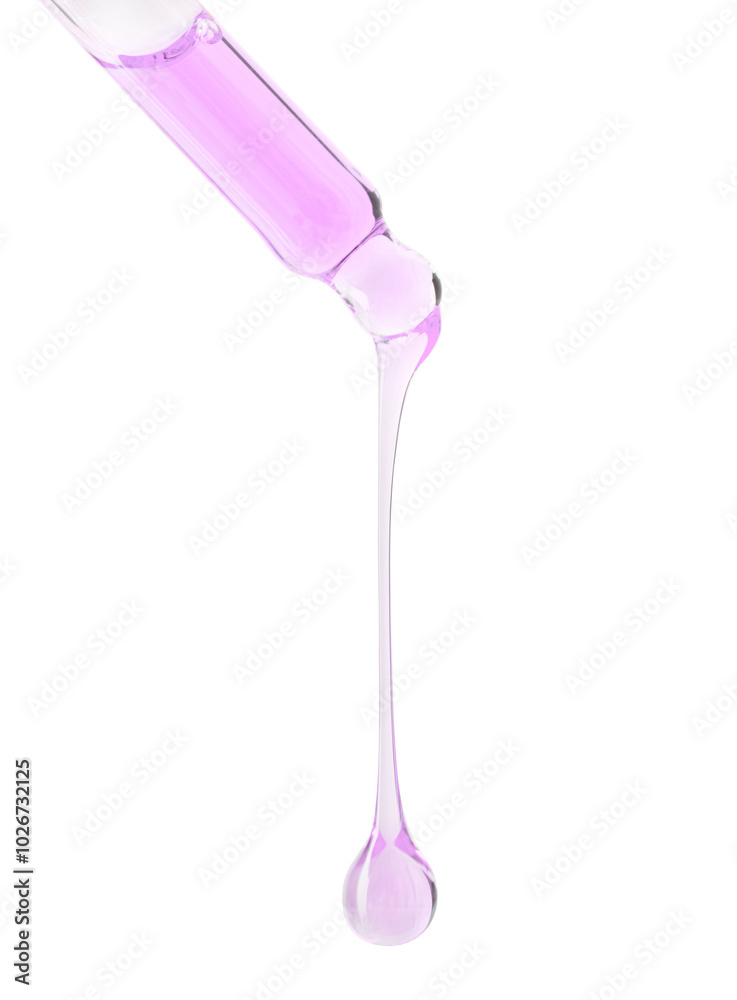 Cosmetic oil dripping from pipette on white background, closeup Cosmetic oil dripping from pipette on white background, closeup