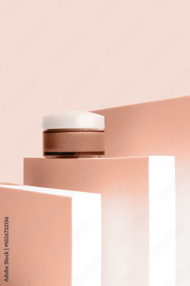 Stylish presentation of facial cream on peach fuzz color background