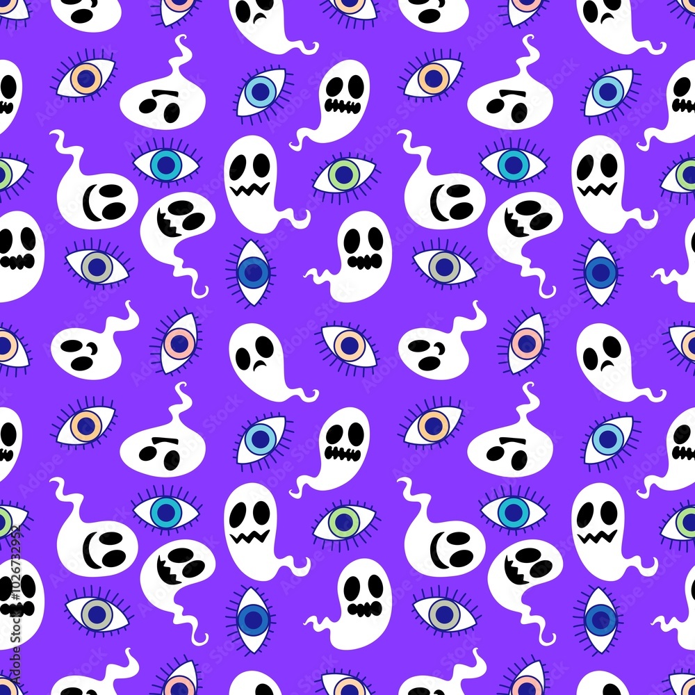 Cartoon Halloween monsters eyes seamless autumn pattern for wrapping paper Cartoon Halloween monsters eyes seamless autumn pattern for wrapping paper