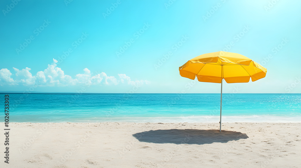 Vibrant Yellow Beach Umbrella on a Sunny Day in Paradise