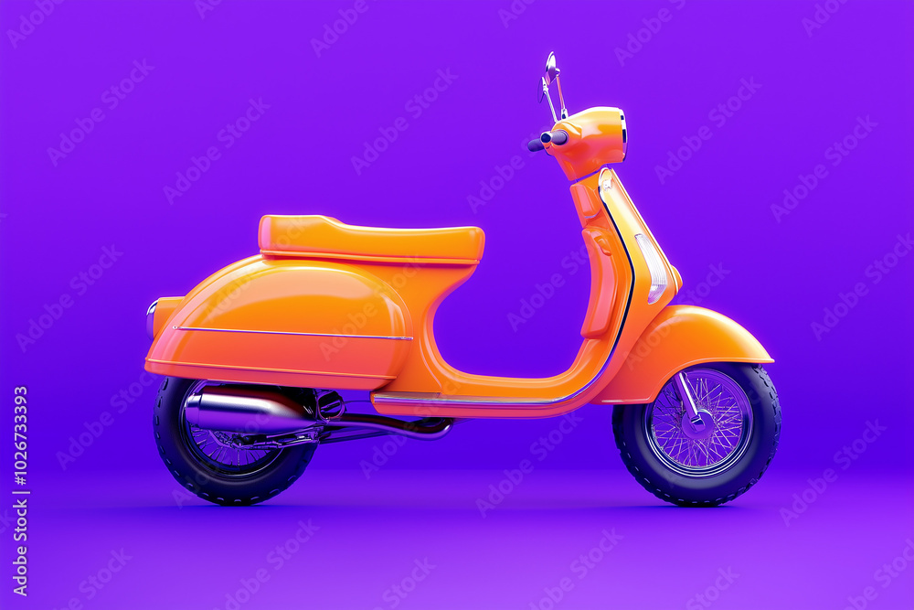 Scooter Icon in 2D: Zipping Orange on a Violet Cityscape - Energetic Commute Scooter Icon in 2D: Zipping Orange on a Violet Cityscape - Energetic Commute