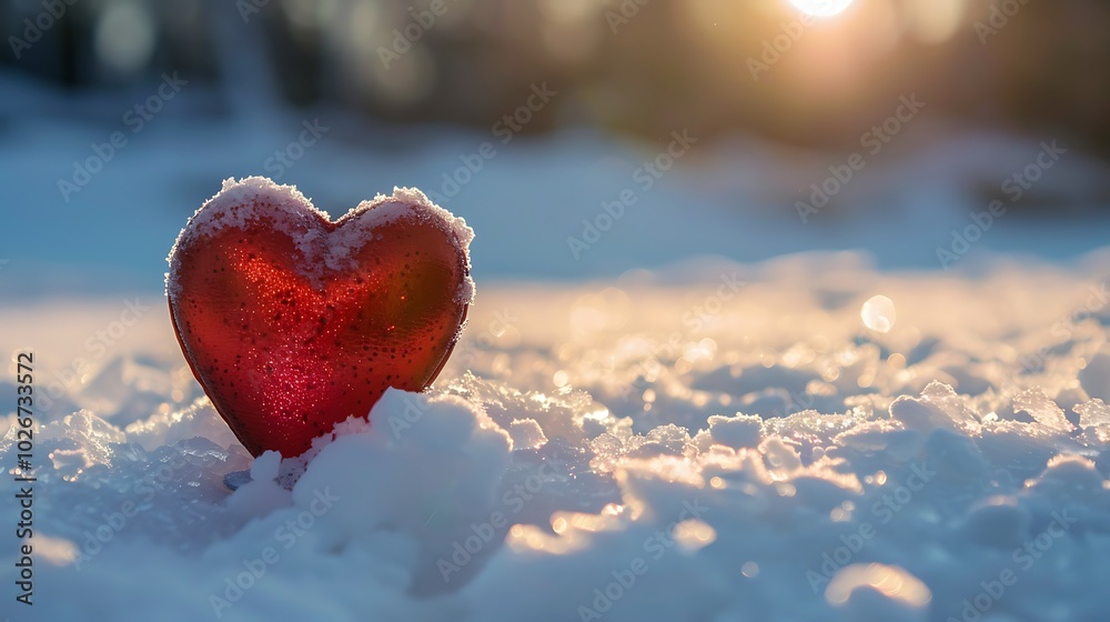 Fototapeta premium A valentine day decoration in the snow drift