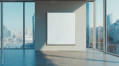 Open office interior room and empty white picture frames generate ai