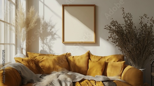 Pastel colored living room inside a vintage style house. generate ai