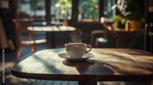 Cup of hot coffee inside a cafe generate ai
