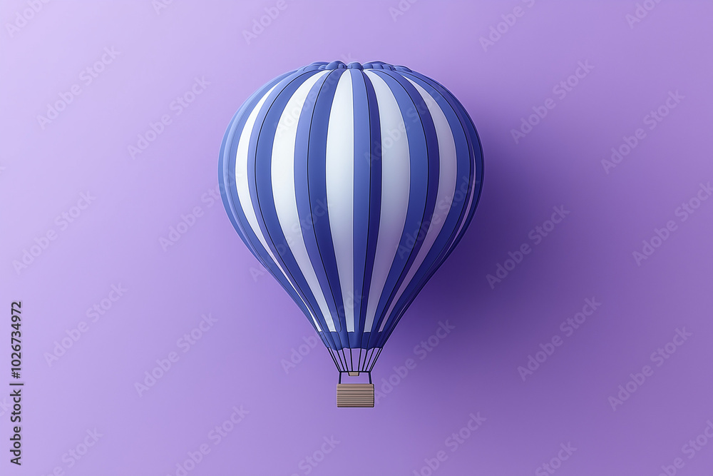 Obraz premium Hot Air Balloon Icon in 2D: Ascending Indigo on a Cloudy Silver Background