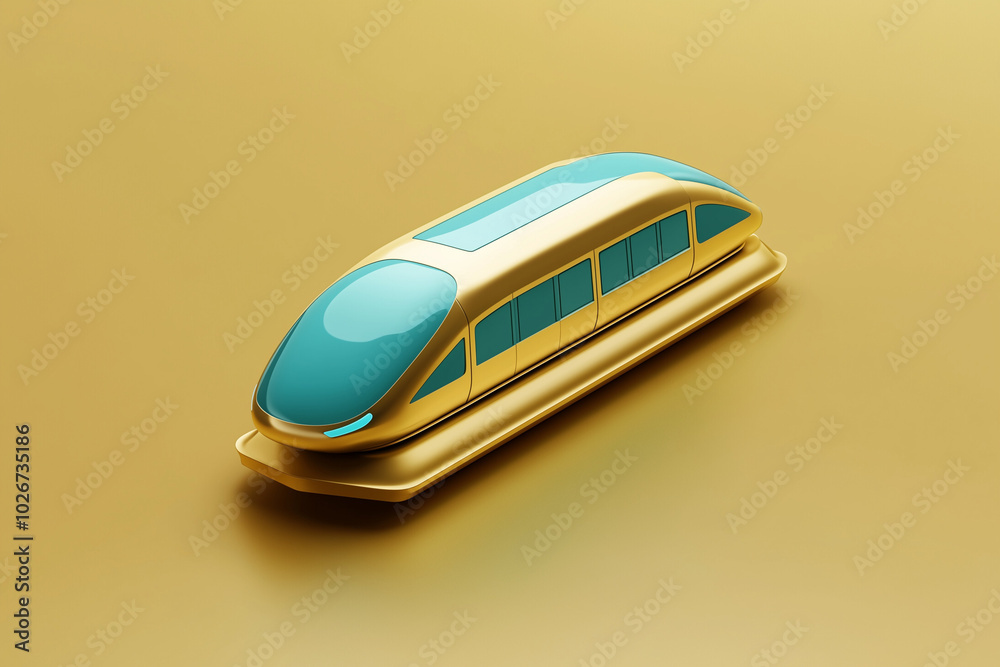 Monorail Icon in 2D: Departing Aqua on a Gold Background - Sleek Urban Transit Monorail Icon in 2D: Departing Aqua on a Gold Background - Sleek Urban Transit