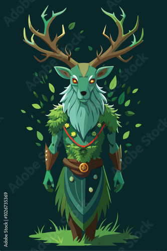 A mystical forest guardian half human cover and poster art illustration