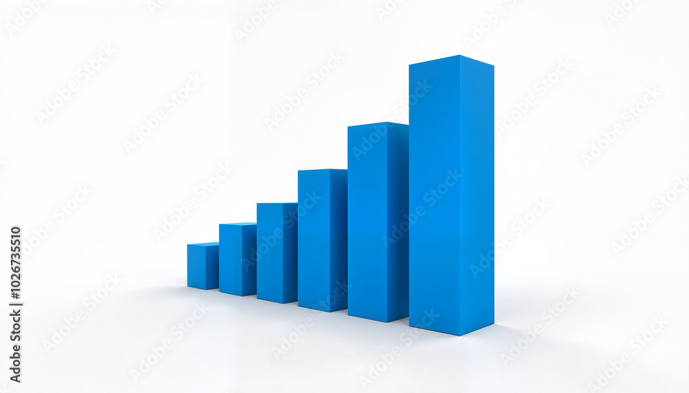 Modern blue bar graph illustrating growth trend against a white background Modern blue bar graph illustrating growth trend against a white background