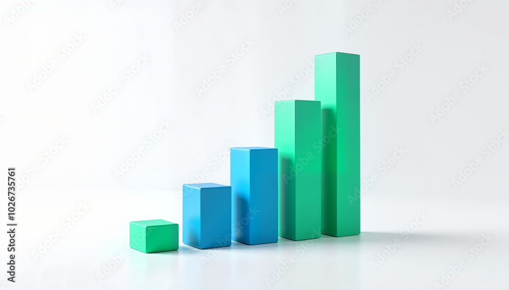 Bar graph showing upward trend in green and blue colors against a white background Bar graph showing upward trend in green and blue colors against a white background