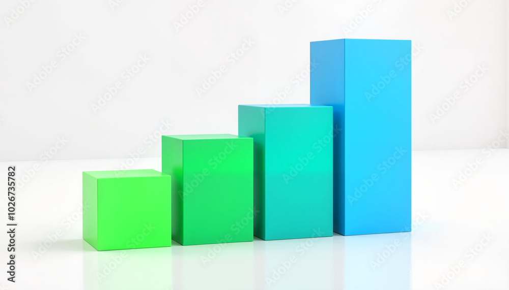 Gradient bar graph illustrating growth trend in green and blue against a white background Gradient bar graph illustrating growth trend in green and blue against a white background