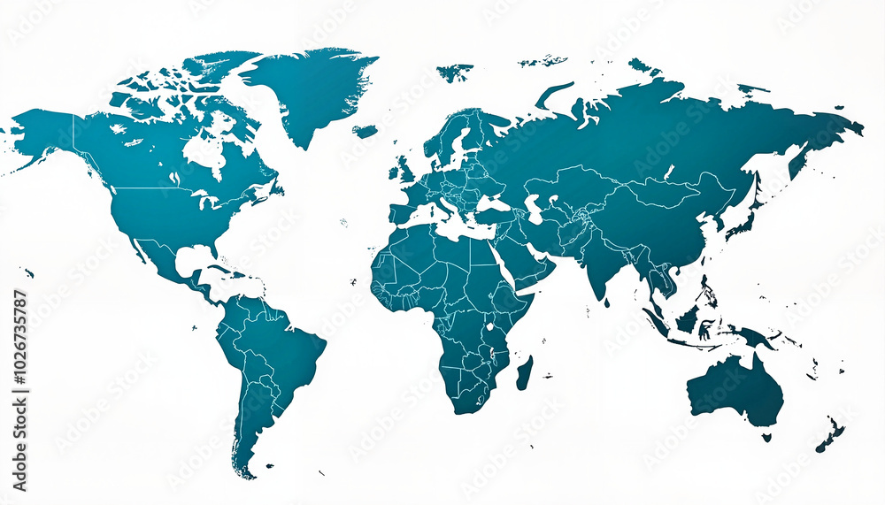 Fototapeta premium Modern teal world map with data on a white background