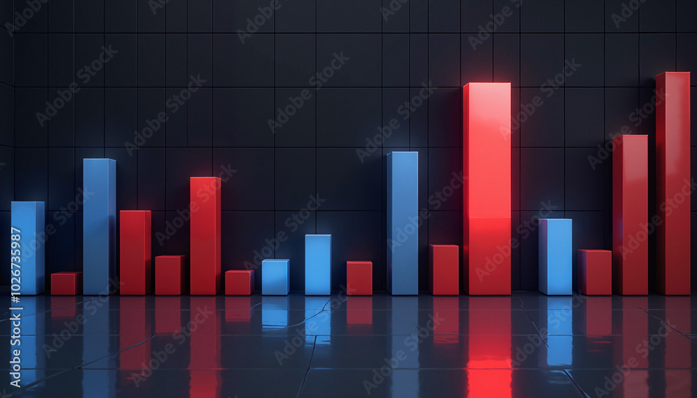 Red and blue bar graph indicating data values on a dark background Red and blue bar graph indicating data values on a dark background