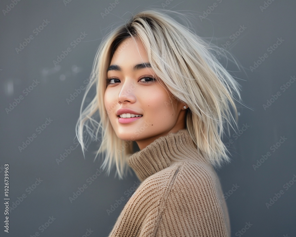 Fototapeta premium セーターが似合う金髪のファッションモデル