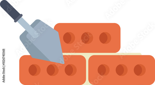 Trowel is laying down mortar on bricks to build a new wall