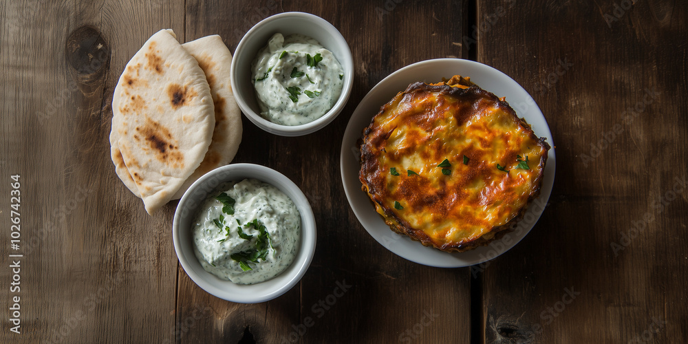 a table with bowls of food and a bowl of dips a table with bowls of food and a bowl of dips