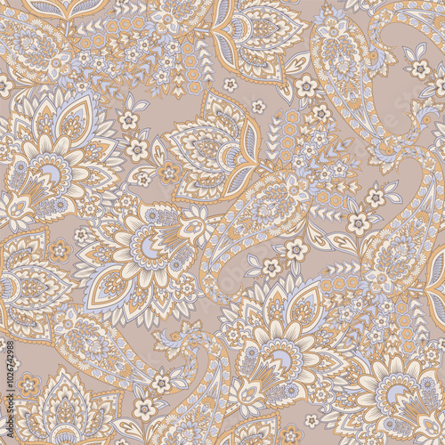 Vector seamless paisley pattern. Vintage flowers background. Decorative ornament backdrop for fabric, textile, wrapping paper, card, invitation, wallpaper, web design