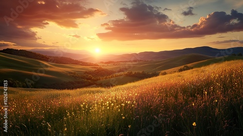 A picturesque sunset over rolling hills, symbolizing the beauty of shared experiences and memories