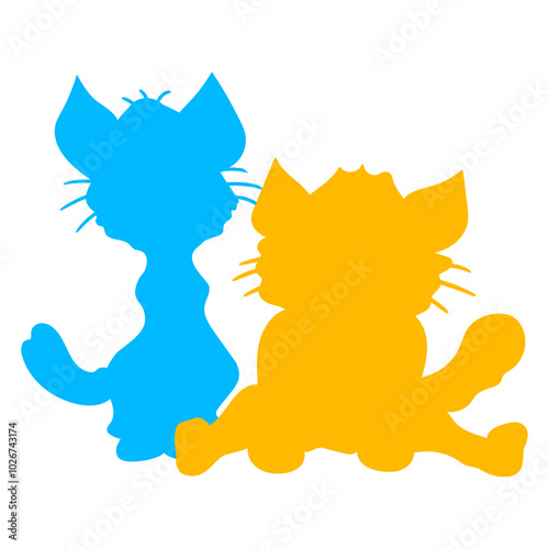 2 Cat Friends Silhouette sitting two Team Isolated Vector Graphic Design Illustration
