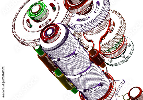 Motorcycle gearbox on white background. 