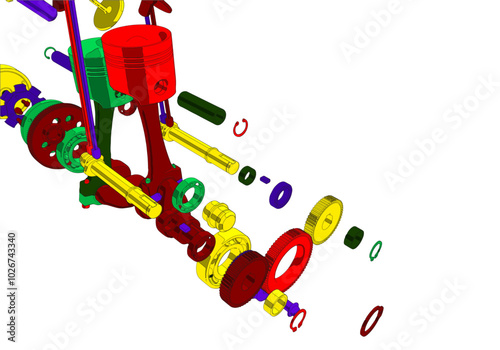 Two-cylinder engine on a white background.