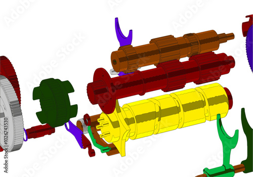 Motorcycle gearbox on white background. 