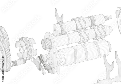 Motorcycle gearbox on white background.