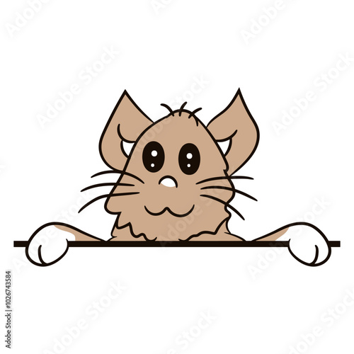 Cat behind Fence Wall Sign Cute Showing Ad Text Frame Isolated Vector Graphic Design Illustration
