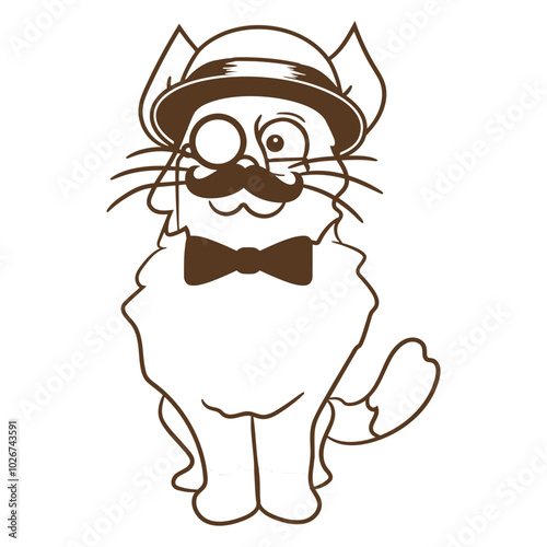 Sir Cat Gentleman Top Hat Monocle Glasses Rich Guy Funny Design Fun Adorable Cool Happy Friendly Sweet Little Kitten Cartoon Cute Cats Lovers Comic Love Feline Playful Kitties Fur Paw Pet Owner