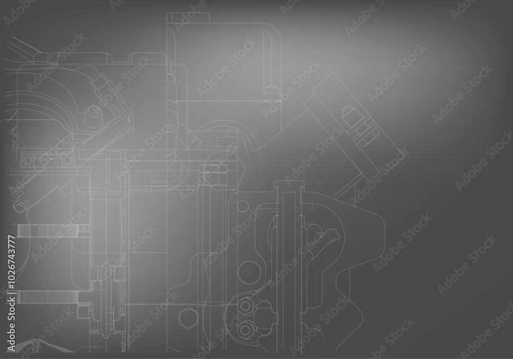 Obraz premium Mechanical engineering drawings on a gray background.