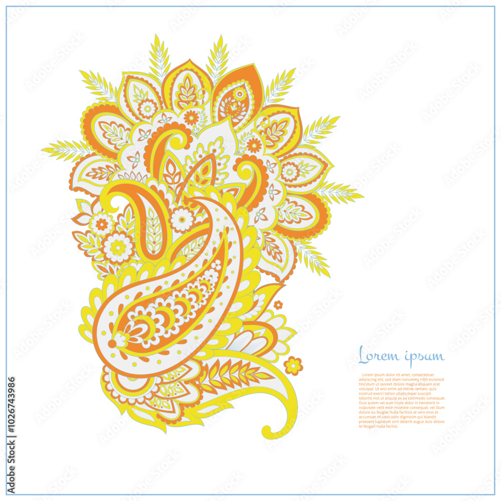 Obraz premium Paisley isolated. Card with paisley isolated for design. Floral vector pattern. Embroidery floral vector pattern.