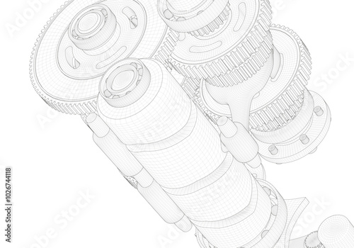 Motorcycle gearbox on white background.