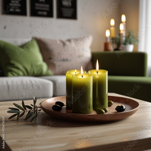 spa still life, 9live green candles  photo