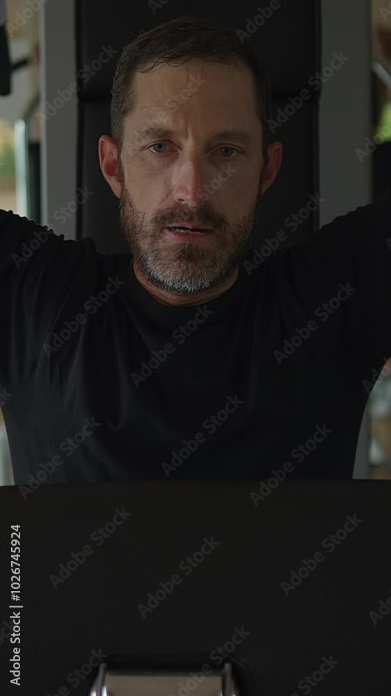 A Man Engaging in Physical Activity at the Gym Strength Training and Wellness Focused A Man Engaging in Physical Activity at the Gym Strength Training and Wellness Focused