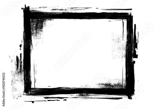 Abstract Grunge Texture Frame with Black Brush Strokes and Splatter Border isolated on Transparent white background. png