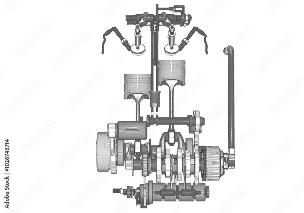 Two-cylinder engine on a white background. Two-cylinder engine on a white background.