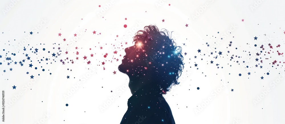 Fototapeta premium Captivating silhouette portrait with a glowing ethereal effect set against a backdrop of a starry night sky This surreal visionary image evokes a sense of the boundless mysteries of the universe
