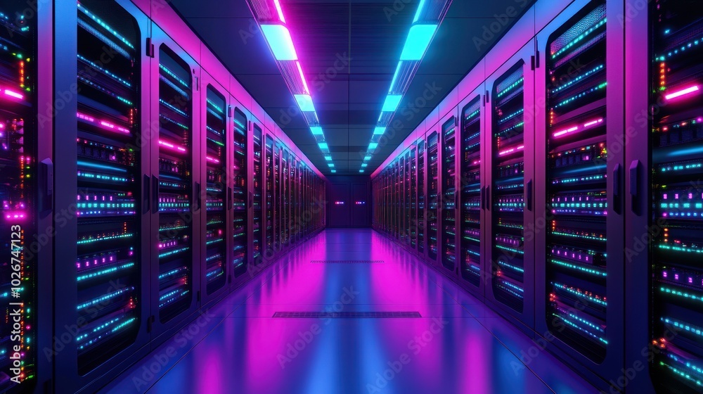 Server Room with Pink and Blue Neon Lights Server Room with Pink and Blue Neon Lights