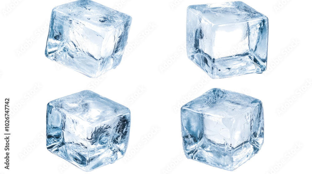 Clear Ice Cubes Resting on a White Surface During Daylight Generative AI Clear Ice Cubes Resting on a White Surface During Daylight Generative AI