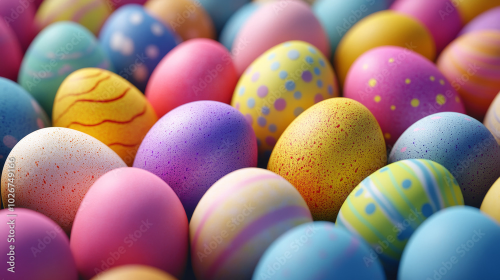 A colorful bunch of Easter eggs, drawn in 3D. A colorful bunch of Easter eggs, drawn in 3D.