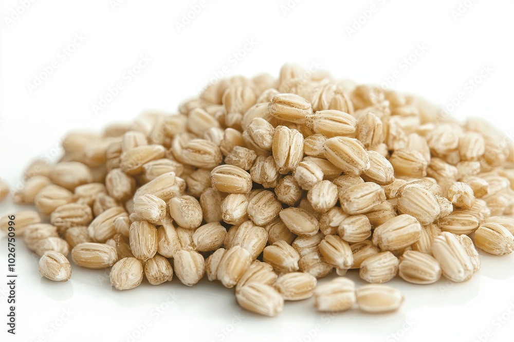 Barley Grains Arranged on a Clean White Surface for Culinary and Agricultural Use Barley Grains Arranged on a Clean White Surface for Culinary and Agricultural Use