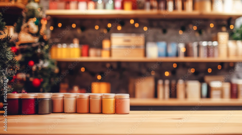 space for text in the foreground of a pharmacy, cosmetics store. blurred background with a large, light window and shelves on which there are light packages space for text in the foreground of a pharmacy, cosmetics store. blurred background with a large, light window and shelves on which there are light packages