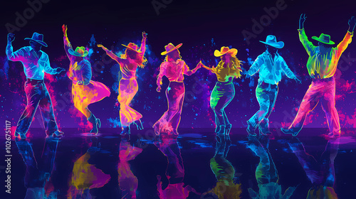 Neon-themed line dancing concept